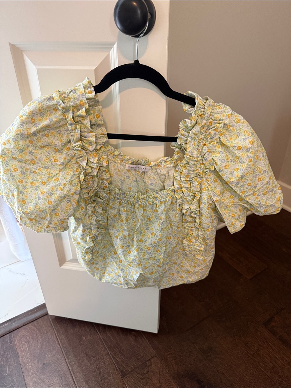 English Factory Yellow Floral Ruffle Puff Sleeve Crop Top
